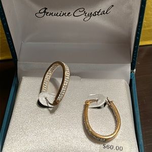 GOLD Plated Genuine Crystal Hoop earrings NIB